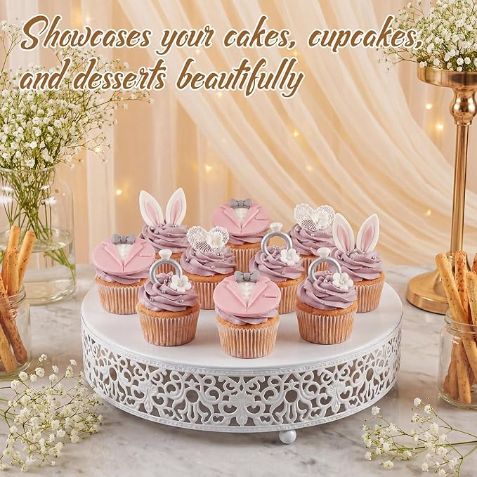 Wenqik 12 Inch White Cake Stand Set Metal Round Cupcake Dessert Stand with Cake Cutting, Spatula Wedding Cupcake Pastry Display Candy Holder Display for Wedding Party Birthday Baby Shower(Classic)