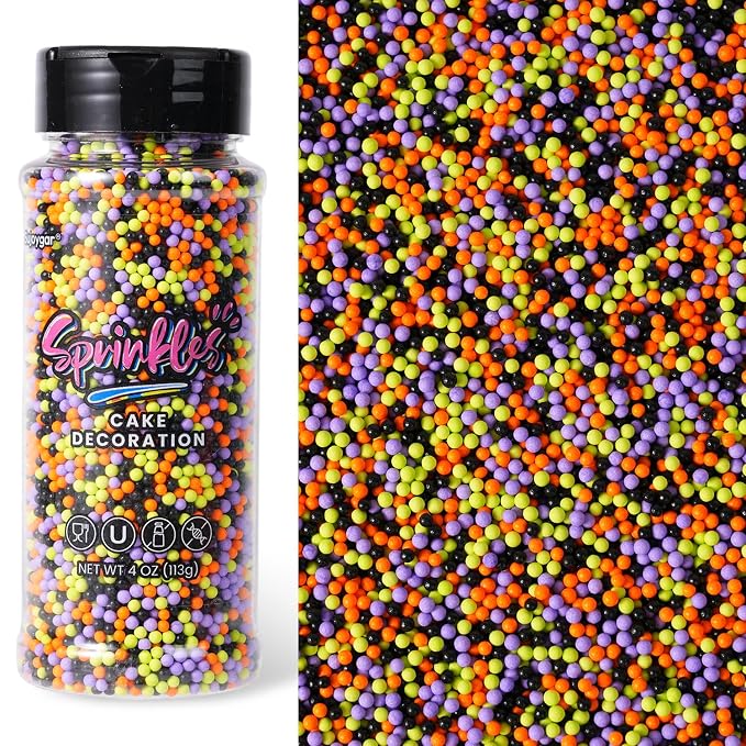 Halloween Nonpareils Sprinkles, 4oz Halloween Sprinkles for Cake Decorating Cupcake Toppers Baking Cookie Ice Cream Dount Chocolate, Edible Round Sugar Candy Food Grade