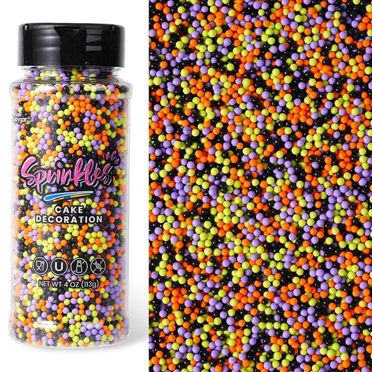 Halloween Nonpareils Sprinkles, 4oz Halloween Sprinkles for Cake Decorating Cupcake Toppers Baking Cookie Ice Cream Dount Chocolate, Edible Round Sugar Candy Food Grade