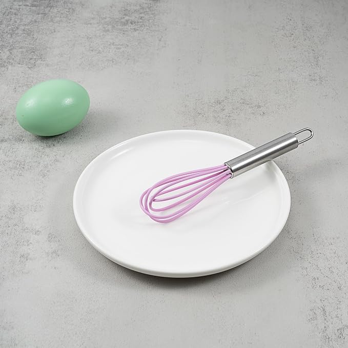 Mini Whisks 6 inch 4Pcs silica gel stainless steel Whisk, Hand Egg Mixer for Flour Cake Egg, Kitchen Cooking Baking Use Whisk (purple)