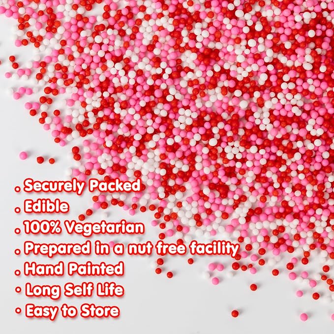 Nonpareils Sprinkles,Edible Pearl Sprinkles,Pink White and Red Nonpareils Mix,130g,Cute Pearls Cake Candy,Mini Sugar Sprinkles for Decorations Baking,Cake Donut Ice Cream Cookies Cupcake Topper Chocolate,Birthday Wedding Mother's Day Party Supplie