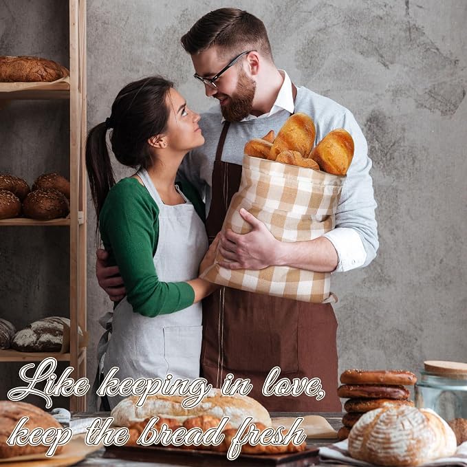 2 Pcs Linen Bread Bags for Homemade 13 x 17 Inches Sourdough Bread Container Reusable Linen Storage Bag with Plastic Saver Natural Large Storage for Artisan Bag(Classic Style)