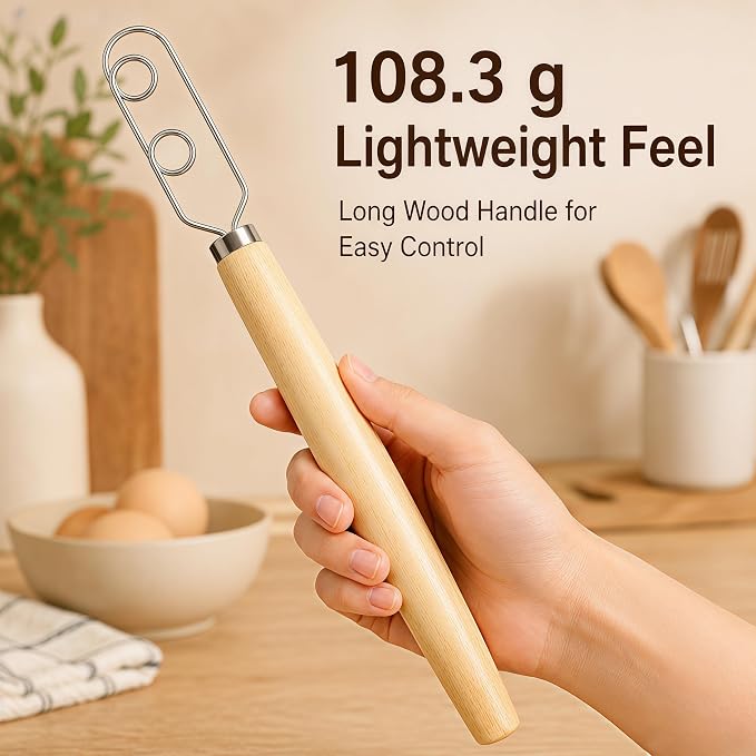 Digead Danish Dough Whisk, Stainless Steel Dutch Whisk with Wooden Handle | Ergonomic Manual Mixing Tool for Home Baking: Heavy Dough, Sourdough Bread, Pizza Dough, Cake Batter (13 inch)