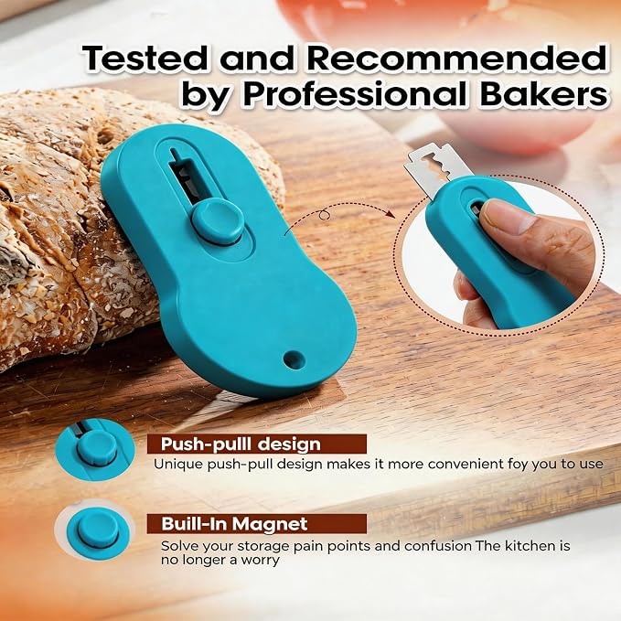5th Generation Magnetic Bread Lame Blue, Sourdough Scoring Tool, Professional Bread Scoring Knife for Homemade Sourdough Bread, Bread Baking Supplies with 5 Replacement Razor Blades, 1 Pack