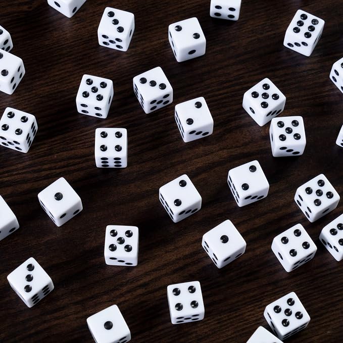 Brybelly Bulk Dice for Board Games, Casino Games & Tabletop RPGs - D6 Standard 16mm Game Dice Pack - White, 100 Count