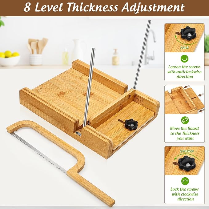 Bread Slicer for Homemade Bread w/Upgraded Bread Knife Adjustable to 8 Different Thickness Sourdough for Cakes, Sandwich, Toasts - Kitchen Gadget & Christmas Gifts