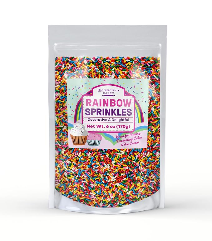 Unpretentious Baker Rainbow Baking Sprinkles Colorful Jimmies, Gluten-Free, Resealable Bag (6 Ounce)