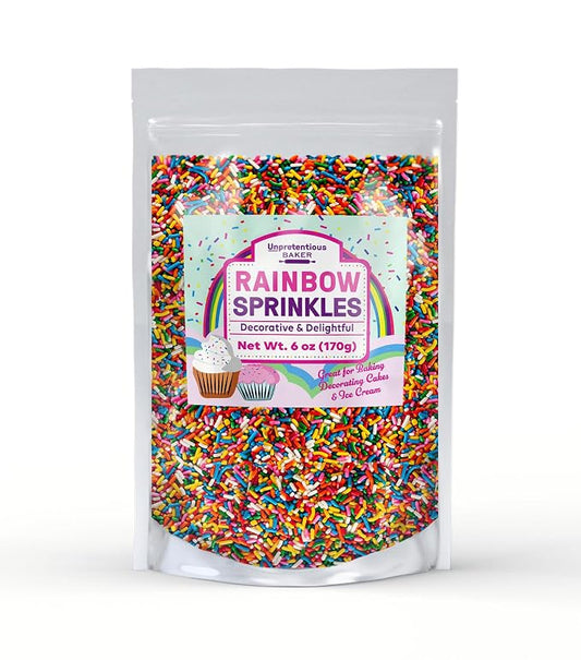 Unpretentious Baker Rainbow Baking Sprinkles Colorful Jimmies, Gluten-Free, Resealable Bag (6 Ounce)