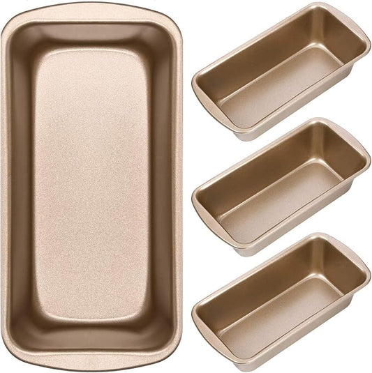 Patelai 4 Pack Small Loaf Pans for Baking Bread Non Stick Bread Pan Rectangle Baking Tray Toast Mold (Gold,7.68 x 3.74 Inch)