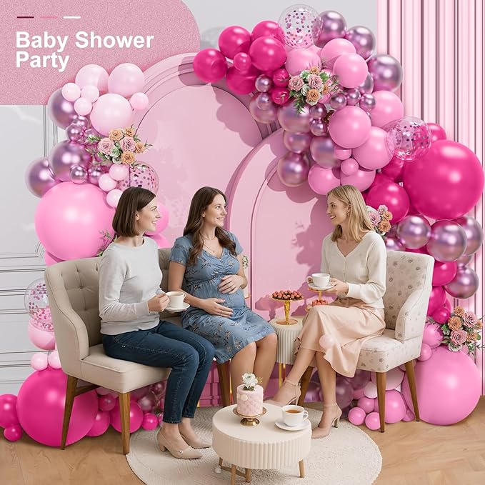 Pink Balloon Garland Arch Kit 156 Pcs Different Sizes 18 12 10 5 Inch Hot Pink Latex Metallic Confetti Rose Gold Garland Balloons for Bridal Baby Shower Birthday Princess Wedding Party Decorations