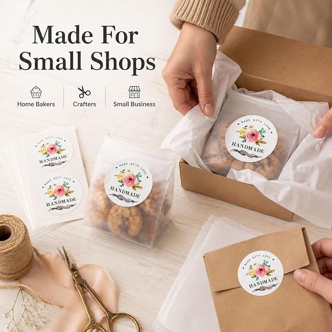 Handmade Goods Packaging Seal Stickers: 120 Pcs Floral Labels | 1.6 Inch Paper Stickers For Handmade Goods Small Business And Bakery Packaging