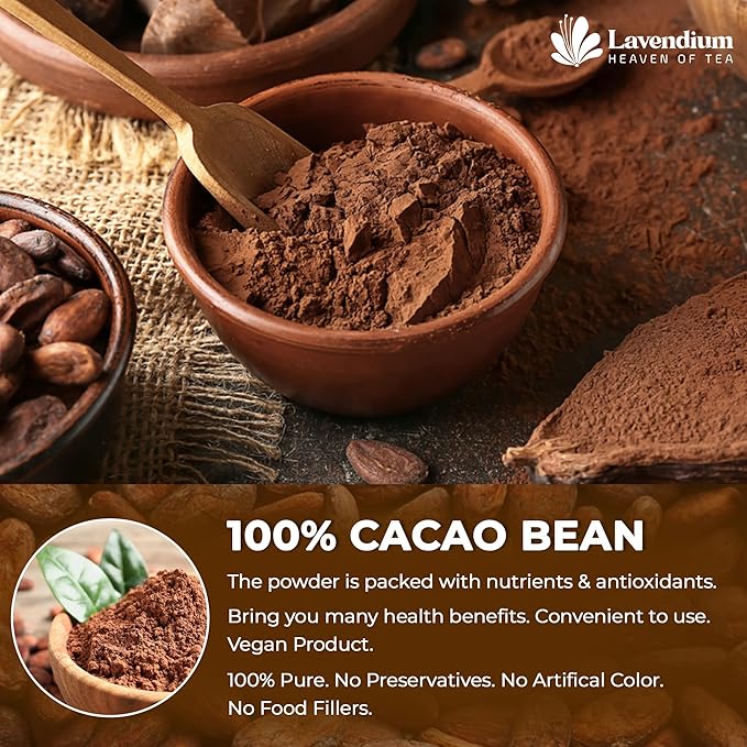Lavendium 25oz (1.56 lbs) Cacao Powder, 100% Natural & Pure, Unsweetened, Rich Chocolate Flavor, Perfect for Baking & Smoothies No Additives, No Gluten, Vegan