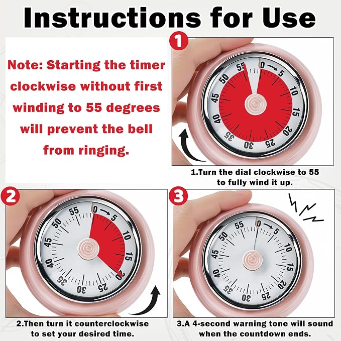 60-Minute Magnetic Visual Timer, Silent Operation and No Battery Needed, Time Management Tools for Kitchen, Homeschool Desk, Office Meetings & Home Learning Timer (Pink-X2)