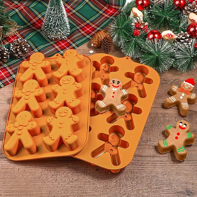 Webake Gingerbread Man Silicone Mold, 6-Cavity Christmas Molds Shaped with Gingerbread Man for Cake, Soap, Jelly, Cookie (Pack of 2)