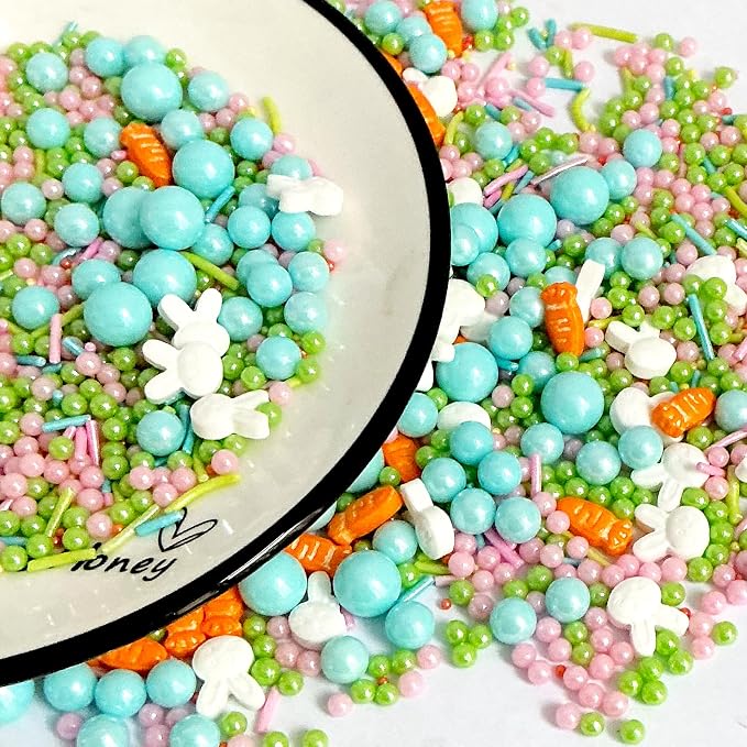 Easter Sprinkles for Cake Decorating Edible Pastel Bunny Carrot and Pearl Sprinkles Cake Cookie Cupcake and Cake Topper Decorations