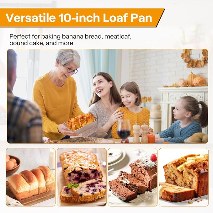 10x5inch Loaf Pan Set of 2,Dual-Layer Non-Stick Carbon Steel Bread Pan(Inner 9x4inch), 450°F Oven Safe, Stackable Gold Baking Pans for Banana Bread, Pound Cake & Homemade Loaves