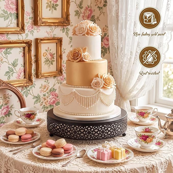 Wenqik Cake Stand 12 Inch Round Metal Cupcake Dessert Wedding Cake Stand Cookies Display Holder Fruit Serving Tray for Table Wedding Birthday Anniversary Party, Black