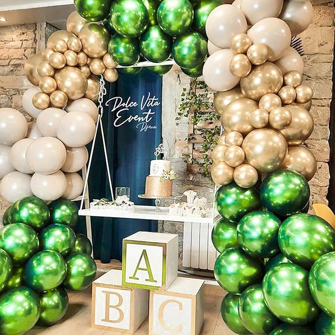 PartyWoo Metallic Green Balloons 100pcs Different Sizes of 18 12 10 5 Inch Metallic Apple Green Balloons for Graduation Spring Forest Summer Wedding Baby Shower Birthday Party Decorations Green-G121