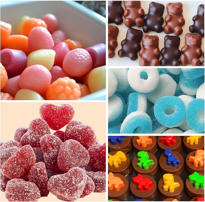Palksky 5-Piece Silicone Candy Molds - Gummy Bear, Fruit, Dinosaur, Donut & Heart Shapes with 2 Droppers
