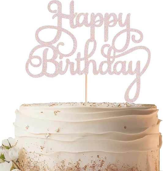 Happy Birthday Cake Topper - Rose Gold Glitter Birthday Party Cake Decoration Supplies, Photo Booth Props
