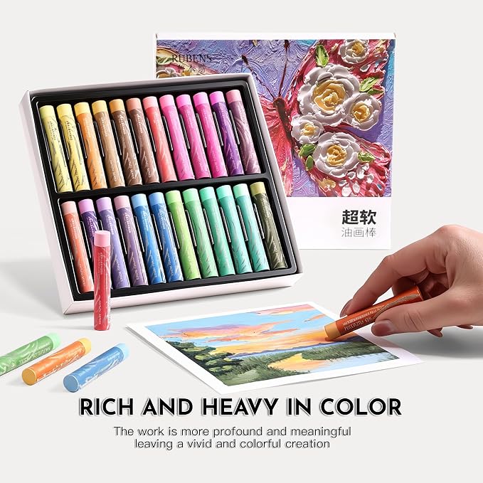 rubens Soft Oil Pastels Set (24 Macaron Colors), Professional Creamy Texture Oil Pastels for Easy Blending, Layering, Dreamy Art Supplies for Artists, Beginners & Adults