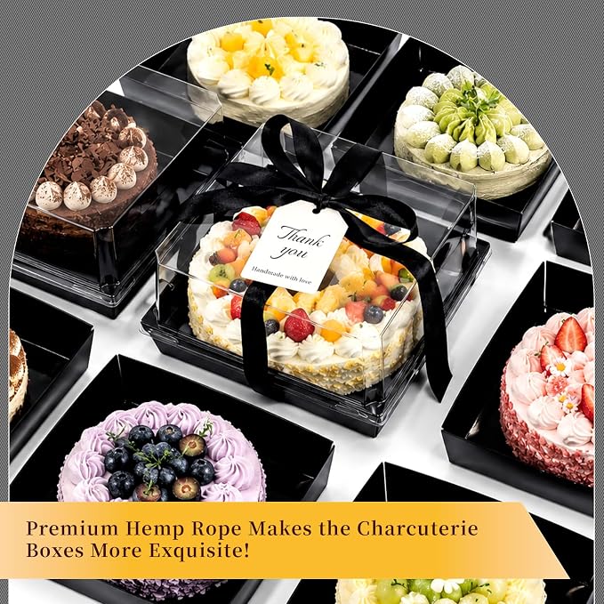 7 x 7 x 4 Inches Paper Cake Boxes with Clear Lids, 50 Pack Black Large Charcuterie Square Food Containers, Halloween Day Disposable Bakery Boxes for 4-6 Inch Bundt Cake, Pie, Dessert