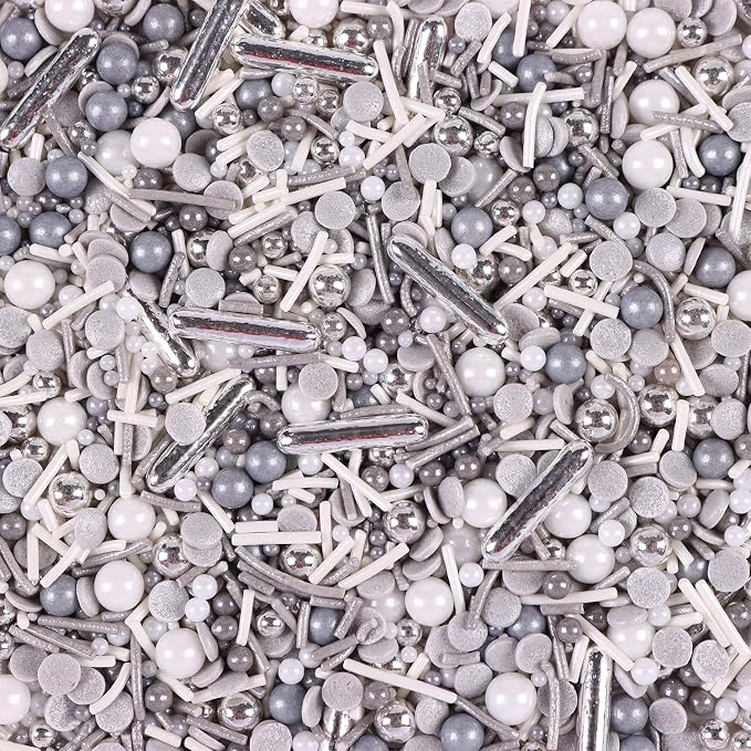 Silver Sprinkles for Cake Decorating, Silver Rob Sprinkles, Silver Pearl Sprinkles, Jimmy Sprinkles, Perfect for Cupcakes, Macaron, Cookies, Waffles, and Ice Cream Topping(120g/4.23oz)