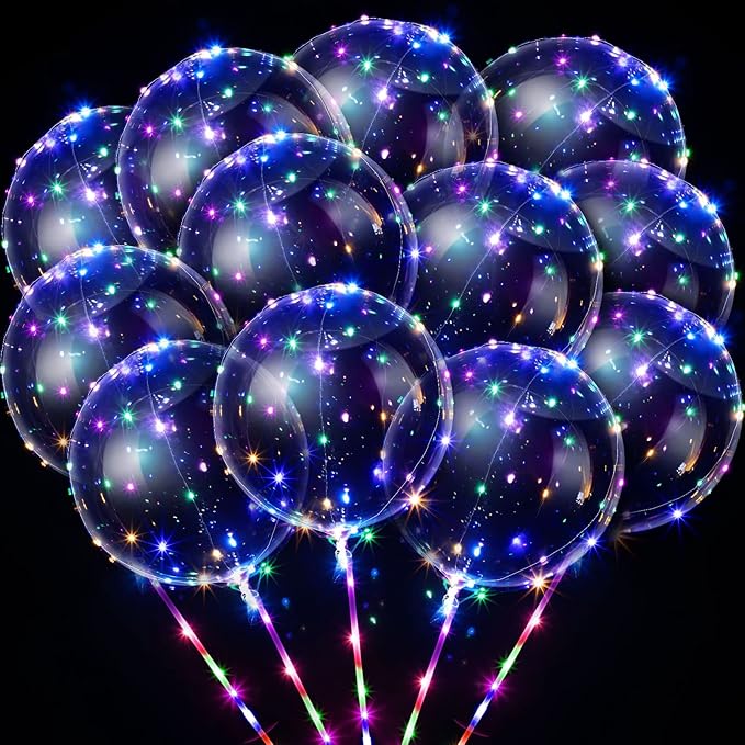 Vinsot 30 Pack LED Bobo Balloons Light Up Balloons Clear Helium Bubble Bobo Glow with String Lights for Parties Birthday Wedding Decoration(Multi Color Light 20 Inch)