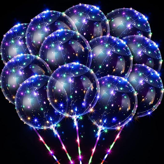 Vinsot 30 Pack LED Bobo Balloons Light Up Balloons Clear Helium Bubble Bobo Glow with String Lights for Parties Birthday Wedding Decoration(Multi Color Light 20 Inch)