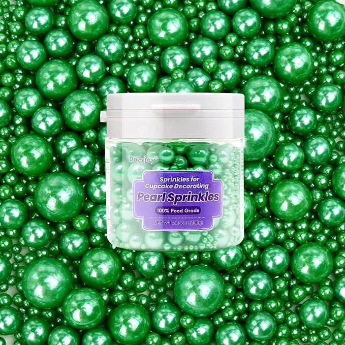 Deep Green Pearl Sugar Candy Sprinkles, 130g/4.58oz, Edible Green Sugar Pearls Sprinkles for Cake Decorating, Baking Cake Decorations, Cupcakes, Cookies, Party Holiday Supplies