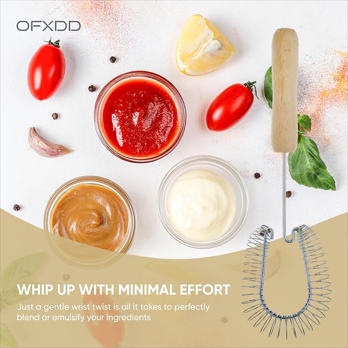 Stainless Steel Spiral Wire Whisk - Heavy Duty Coil Sauce & Gravy Whipper - Wooden Handheld Egg Whisks