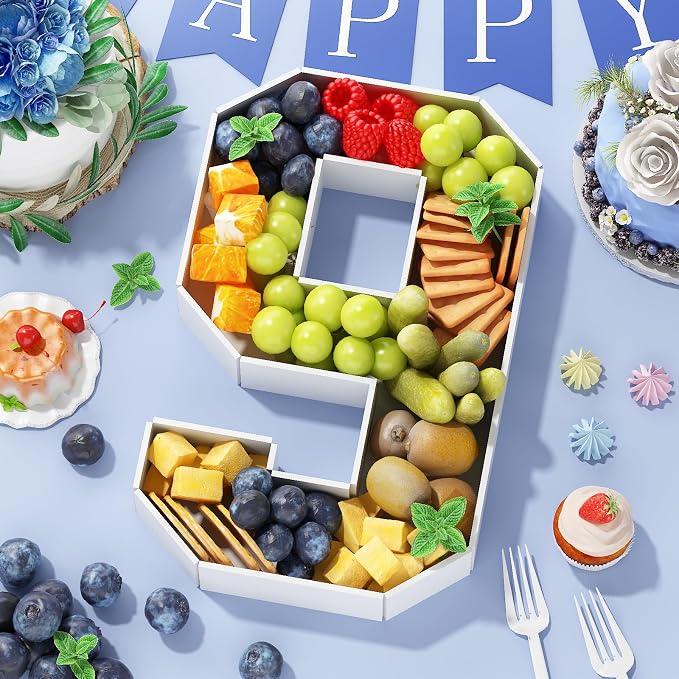 HILAVO Cardboard Number for Charcuterie, 13.7" Cardboard Number 9 Fillable Number for Food Paper Mache Number Boxes for Cupcake Sweet Candy 9th Birthday Anniversary Party Decorations