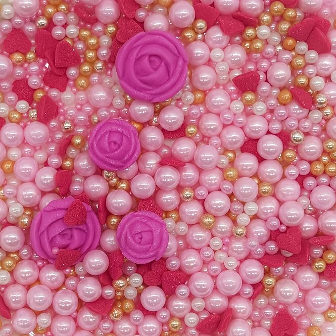 Red Series Sprinkles Rose Sprinkles Edible Heart Cake Decorating Cupcake Toppers Cookie Decorating Perfect for Cakes, Cupcakes, Desserts