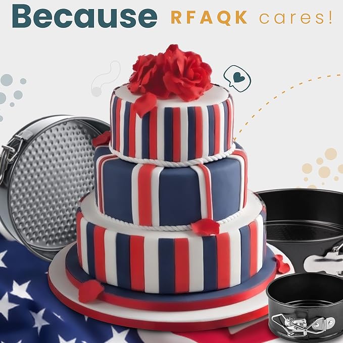 RFAQK Springform Pans Set of 3 - Non-Stick Leakproof Round Cheese Cake Pans 6" 8" 10" for Baking with 90 Pcs Parchment Paper Liners and Ebook - Perfect for Cheesecakes, Layer Cakes Baking, & More!