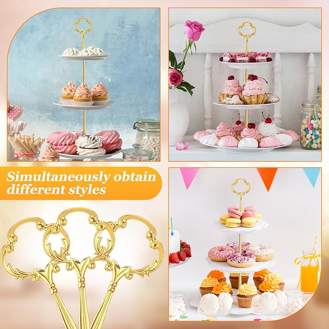 Patelai 6 Sets 3 Tier Cake Stand Hardware Tiered Tray Plate Hardware Kit Heavy Metal Cake Fruit Food Plate Stand Fitting Stacking Kit for Serving Dessert Cupcake Dish (Sun Flower,Gold)