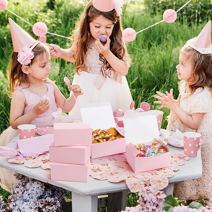 FillTouch Pink 36 Pcs Cookie Boxes Small Bakery Biscuit Boxes for Dessert Cake Donuts Pie Candy Party Favor (6 x 4.5 x 2.75 Inch)