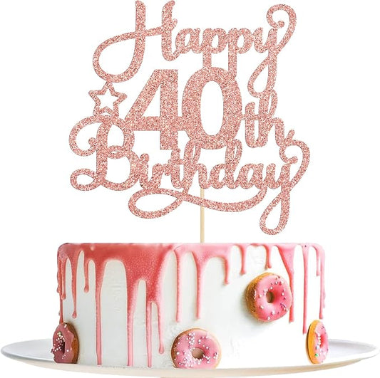 1 Pack Happy 40th Birthday Cake Topper Rose Gold Glitter 40 & Fabulous Cheers to 40 Years Old 40th Birthday Cake Pick for Celebrating 40th Birthday Anniversary Party Cake Decorations Supplies
