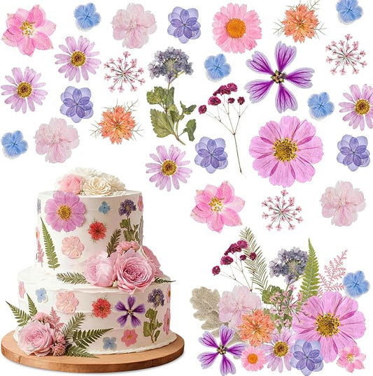 96 Pcs Natural Dried Pressed Flowers for Cake Topper Decorating Cupcake Toppers Cocktails Resin Jewelry Candle Soap Making DIY Art Crafts