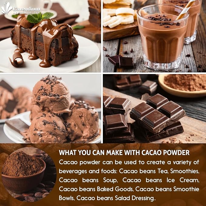 Lavendium, 6oz Cacao Powder, 100% Natural & Pure, Unsweetened, Rich Chocolate Flavor, Perfect for Baking & Smoothies, No Additives or Preservatives, No Gluten, Vegan