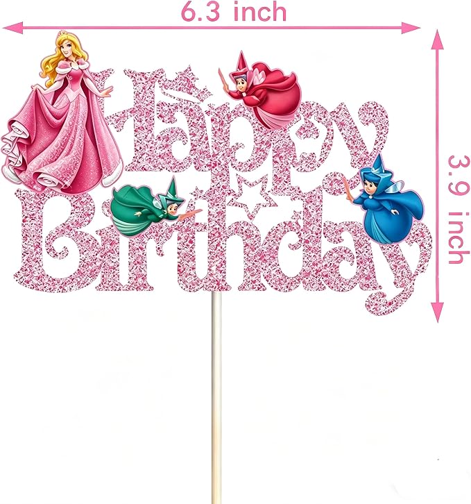 Glitter Princess Cake Topper, Cute Happy Birthday Cake Topper, Birthday Party Supplies, Princess Themed Party Decorations for Girls