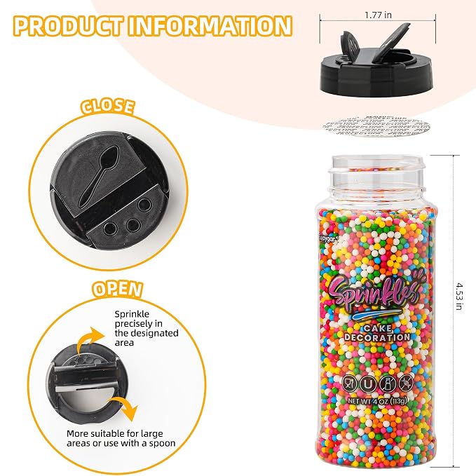 Yellow Nonpareils Sprinkles, Sujoygar 4oz Edible Cake Sprinkles for Ice Cream Toppings Cupcake Chocolate Decoration, Wedding Party Cookies Baking Dessert Food Supplies