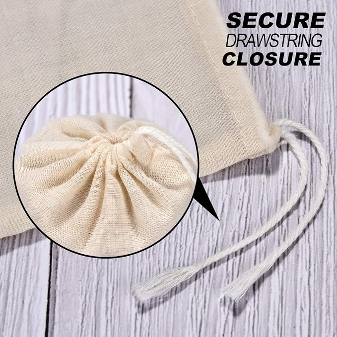 Tatuo 3 x 4 Inches Muslin Cotton Drawstring Bags Canvas Linen Sachet Bag Reusable Empty Gift Pouch for Party Home Supplies