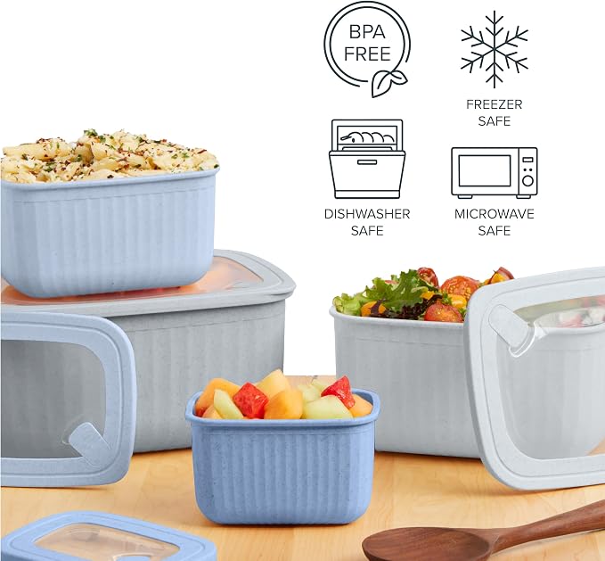 Core Kitchen Nested Wheat Fiber Food Storage Set – 8-Piece BPA-Free Containers with Lids – Eco-Friendly, Stackable, Microwave & Freezer Safe