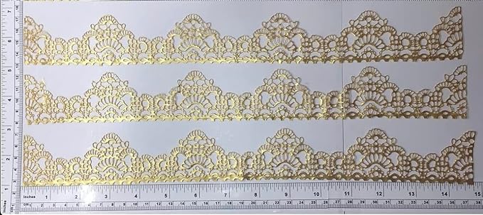 3 Pieces Shiny Gold Honeycomb Edible Sugar Cake Lace Strips - Ready to Use Handcrafted Decoration with 3D Effect