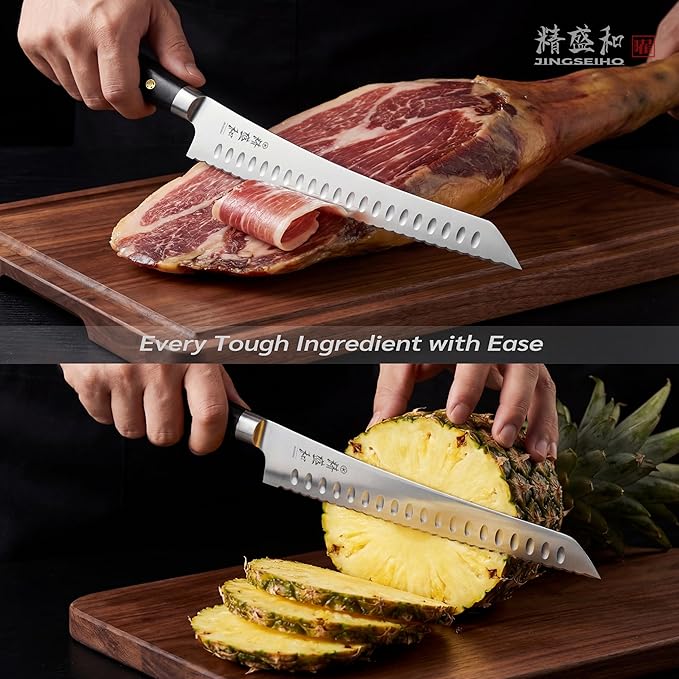 Bread Knife for Homemade Bread, Serrated Blade 10 in with Cover and Offset Handle, Outward-Curved Edge for Clean Even Slices, Slicer Cuts Sourdough, Bagels, Ham, Pineapple, Ideal Gift