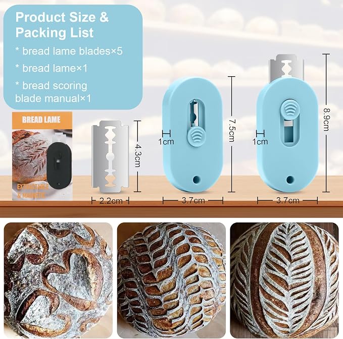 Herda Bread Lame Dough Scoring Tool, Retractable Magnetic Bread Scoring Tool With 5 Bread Razors & Scoring Patterns Booklet, Professional Bread Baking Scorer for Sourdough Bread, Baguette, Rye Bread