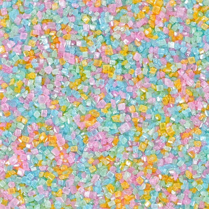 Pastel Sanding Sugar, 120g - Blue Green Pink Yellow Edible Sparkling Sugar Crystals for Spring Baking Decorations, Cookies, Cakes, Cupcakes - Easter Egg Decor Sugar Crafting