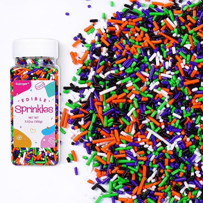 Halloween Sprinkles for Cake Decorating, Edible Halloween Jimmies Sprinkles for Cupcake Toppers Baking Cookie Ice Cream Dount Chocolate, 3.52oz