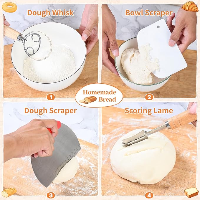Sourdough Bread Baking Supplies, Sourdough Starter Kit, 9" Round and 10" Oval Sourdough Kit, Banneton Bread Proofing Basket for Home and Kitchen, Bread Basket, Sour Dough Starter Kits, Gift