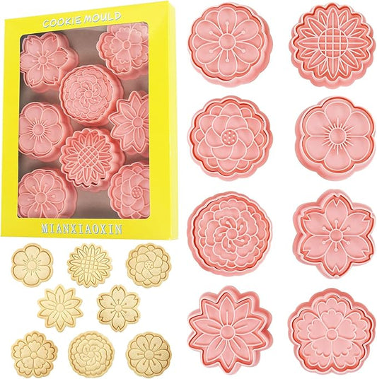 Flower Cookie Cutters Set 8 Pcs Fancy Floral Shaped Biscuits Baking Tools for Party Favors (Flowers E)